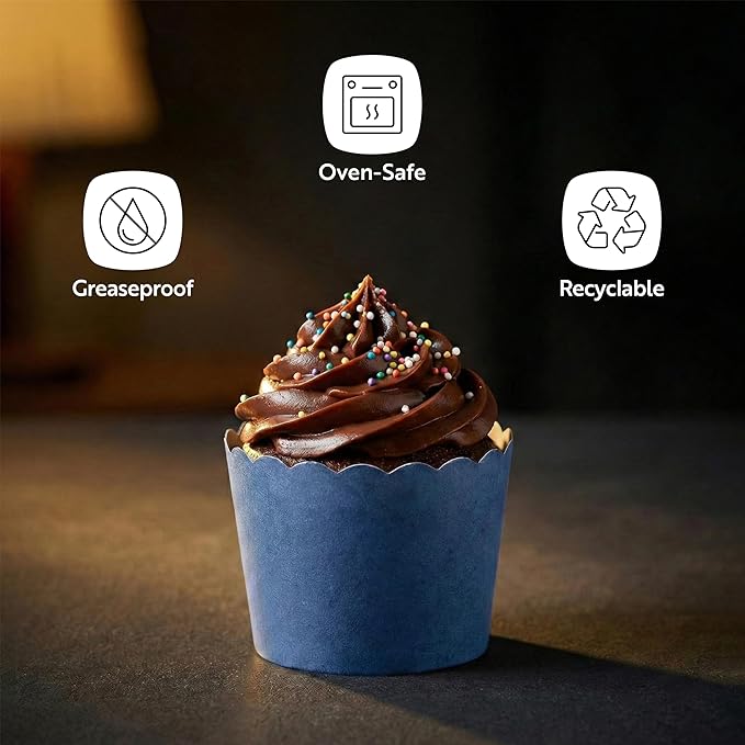 Restaurantware Baking Cups 200 Pack of 3.38 oz Paper Cupcake Liners Greaseproof Scalloped Oven-Safe Elegant Dessert Muffin Cups Disposable for Parties