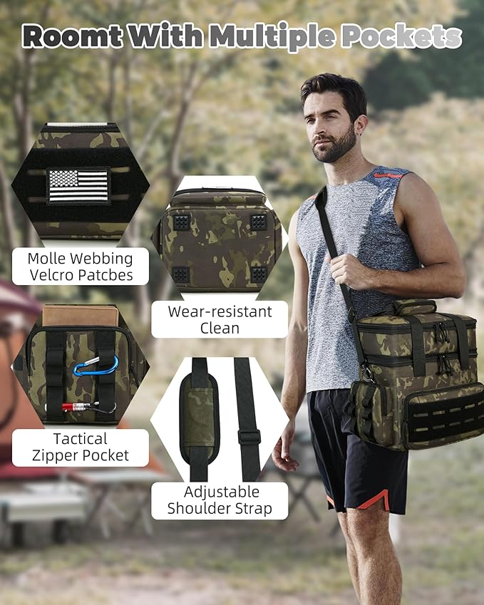holuxer Tactical Lunch Bag & Lunch Box for Men - Large Double Deck Expandable Insulated Soft Adult Lunchbox for Work - Cooler Bag for Beach, Picnic, Camping,Outdoor，Travel (Camo,16L)