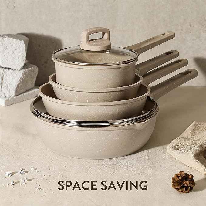 CAROTE 14 Pcs Pots and Pans Set Nonstick, Induction Kitchen Cookware Sets, Non Stick Kitchen Cooking Set with Frying Pans Set