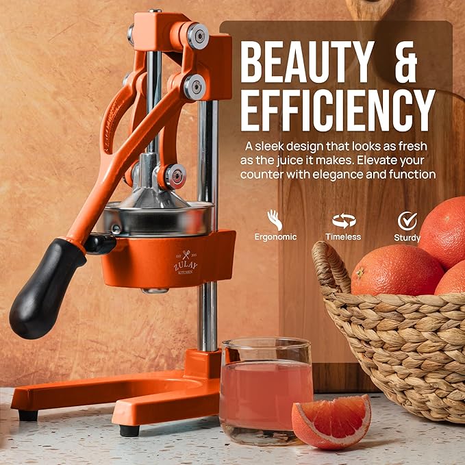 Zulay Kitchen Cast Iron Juicer - Heavy Duty Manual Juicer with Detachable Strainers for Easy Cleaning, Orange Juice Press for Citrus Fruits, Perfect for Bartenders, Juice Lovers & Health Enthusiasts