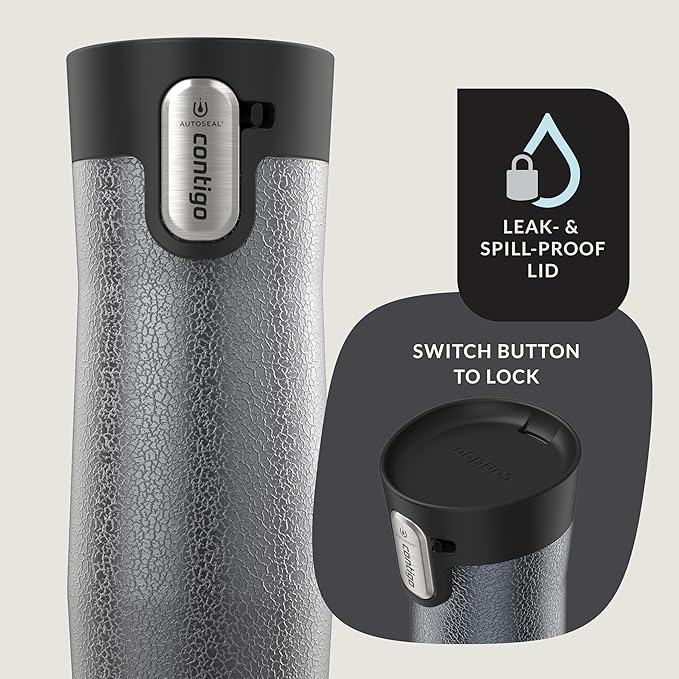 Contigo AUTOSEAL West Loop Vacuum-Insulated Stainless Steel Travel Mug with Easy-Clean Lid 16 oz Crystal Sake