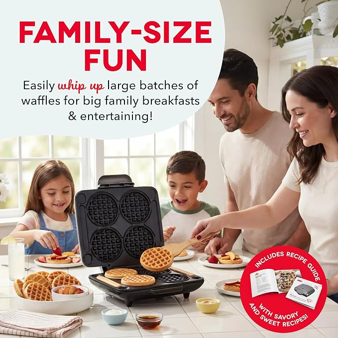 Dash Multi Mini Waffle Maker - Makes Four Waffles at Once for Family Breakfasts - Dual Nonstick Heating Plates & Easy-Release Surface - Compact & Fast-Heating - Graphite