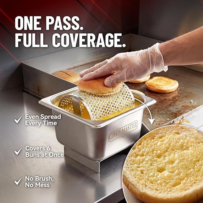 Stainless Steel Butter Spreader Dispenser – Stick Butter Roller for Buns & Bread - Holds 3 Sticks (55 oz) - Dishwasher Safe Wheel for Griddle & Flat Tops by Chef Master - 90021