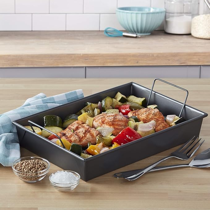 Chicago Metallic Professional Non-Stick Roast Pan with Non-Stick Rack, 13-Inch-by-9-Inch