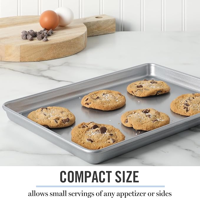 Martha Stewart Gallen 13x9 Inch Nonstick Carbon Steel Cookie Sheet - Durable Silver Baking Pan for Cookies, Brownies & Roasting