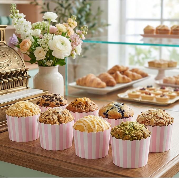 Restaurantware Baking Cups 200 Pack of 6 oz Paper Cupcake Liners Greaseproof Scalloped Oven-Safe Elegant Dessert Muffin Cups Disposable for Parties