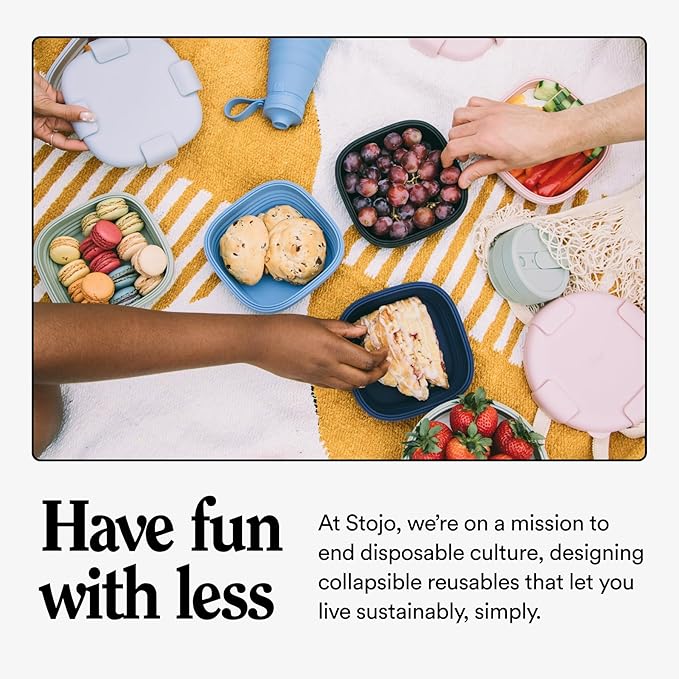 STOJO Collapsible Sandwich Box – 24oz, Reusable Food Storage Container, Silicone Bowl for Hot/Cold Food – Meal Prep, Lunch, Camping, Hiking – Dishwasher Safe (Set of 5, Cashmere)