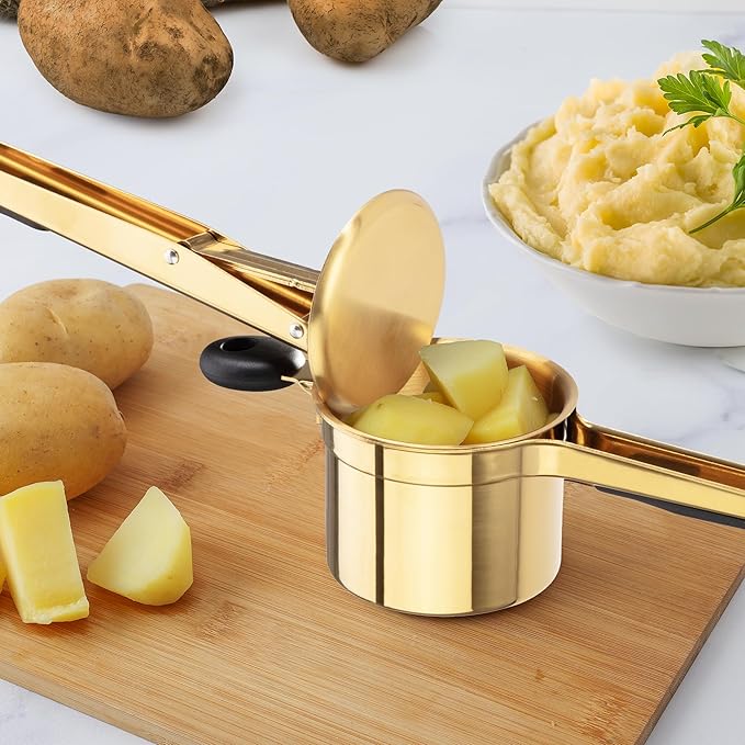 Zulay Kitchen Premium Large 15oz Potato Ricer, Heavy Duty Professional Stainless Steel Potato Masher and Ricer Kitchen Tool, Press and Mash Kitchen Gadget - Gold/Black