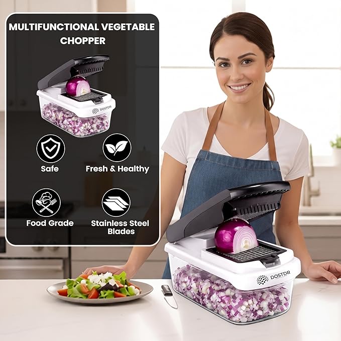 Compact Premium Vegetable Chopper, Mandoline Slicer, Veggie Chopper Food Chopper Container, Vegetable Cutter, Onion Salad Vegetable Chopper, Fruit Slicer, Shredding (Black & White)