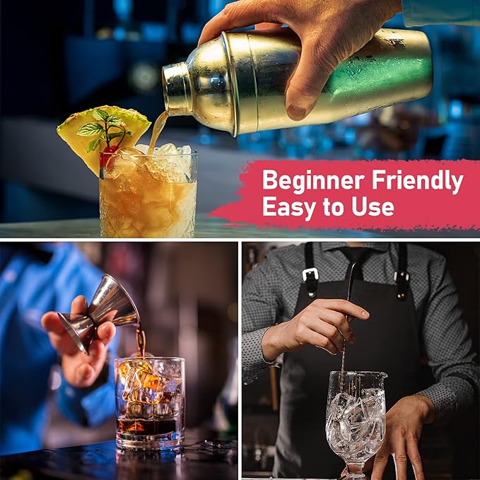 24oz Cocktail Shaker Set Martini Shaker Set Bartender Set with Margarita Mixer Drink Shaker, Measuring Jigger and Mixing Spoon - Professional 18/8 Stainless Steel Bar Tools for Mixed Drinks