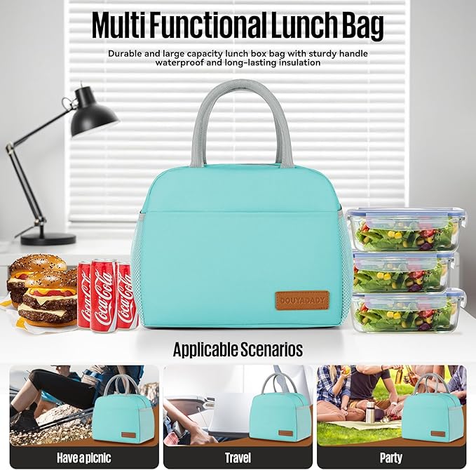 douyadady Lunch Bag Women/Men Lunch Box Women/Men (Cyan)