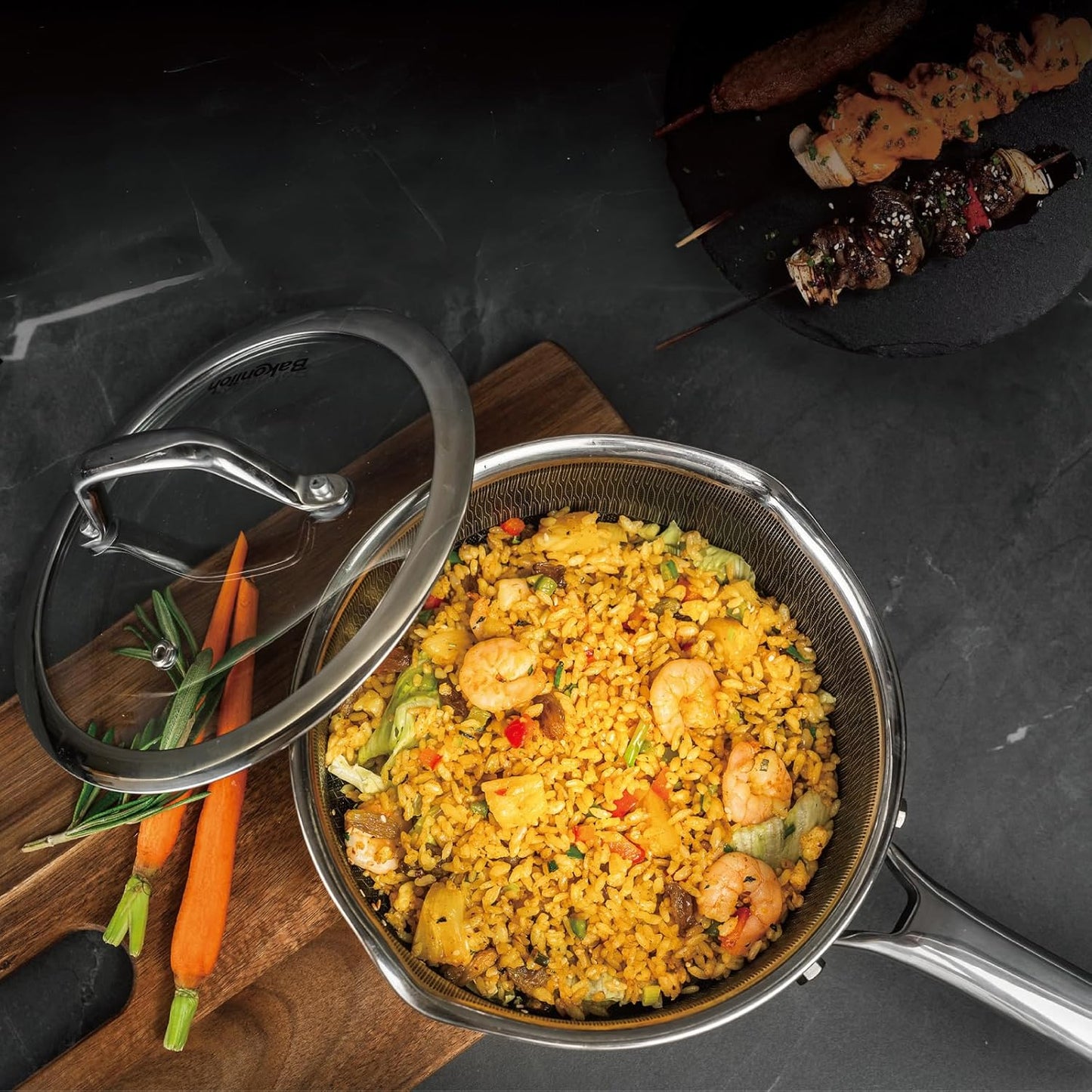 Hybrid Nonstick 3 QT Saucepan with Lid, Stainless Steel Honeycomb Pot with Two Pour Spouts,Compatible with All Cooktops,Dishwasher and Oven Safe