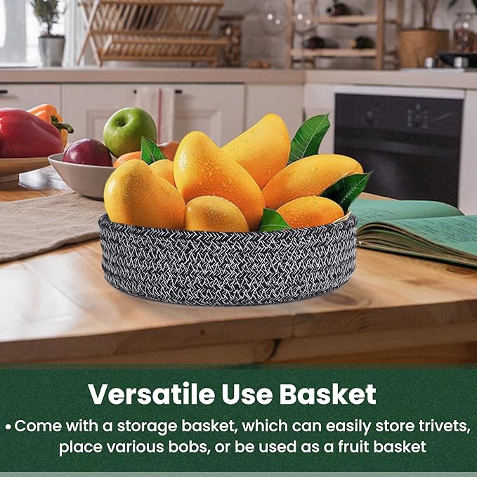 8 Inch Trivets for Hot Dishes, Hot Pots and Pans, Thick Heat Resistant Large Coaster for Kitchen, Hot Pads, Kitchen Essentials, Kitchen Decor for Table & Countertop with Storage Basket, 5 Pcs