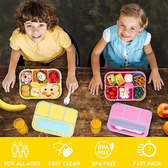 MaMix Bento Lunch Box for Adults/Kids/Students - 1300ML 4-Compartment Container (Yellow)