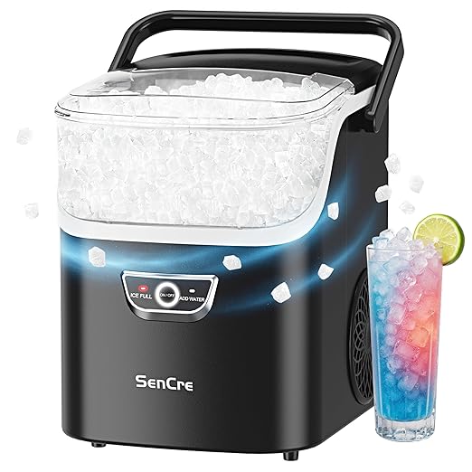 Nugget Ice Maker with Handle, 40lbs/Day Countertop Ice Maker Ready in 5 Mins, Soft Sonic Ice, Auto-Cleaning Ice Makers Portable Ice Machine for Home Kitchen Office Party & Large Families