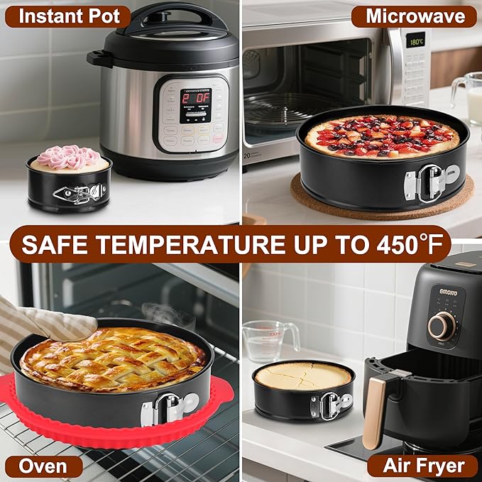 Springform Pan Set of 4, 4/7/9/10inch Cake Pans with Leakproof Silicone Protector, Non-Stick Leak-Proof with Removable Bottom, Cheesecake Pan for Baking, Black