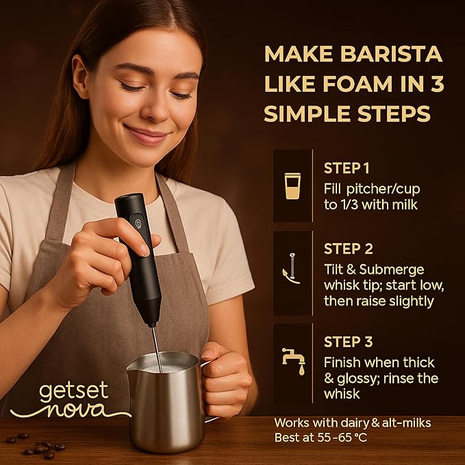 Nova Rechargeable Milk Frother & Coffee Whisker with Dual Spring Tech | 1 Year Replacement Warranty (MILK FROTHER)
