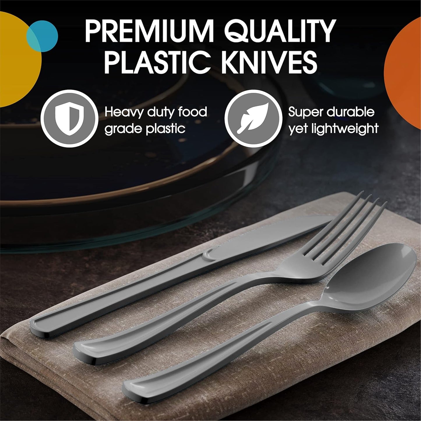 Silver Plastic Spoons 200 Pcs Silver Spoons Disposable Utensils Heavy Duty Plastic Cutlery Set Disposable Cutlery Sets Flatware Sets Silverware Set Party Supplies & Party Tableware Party Solids
