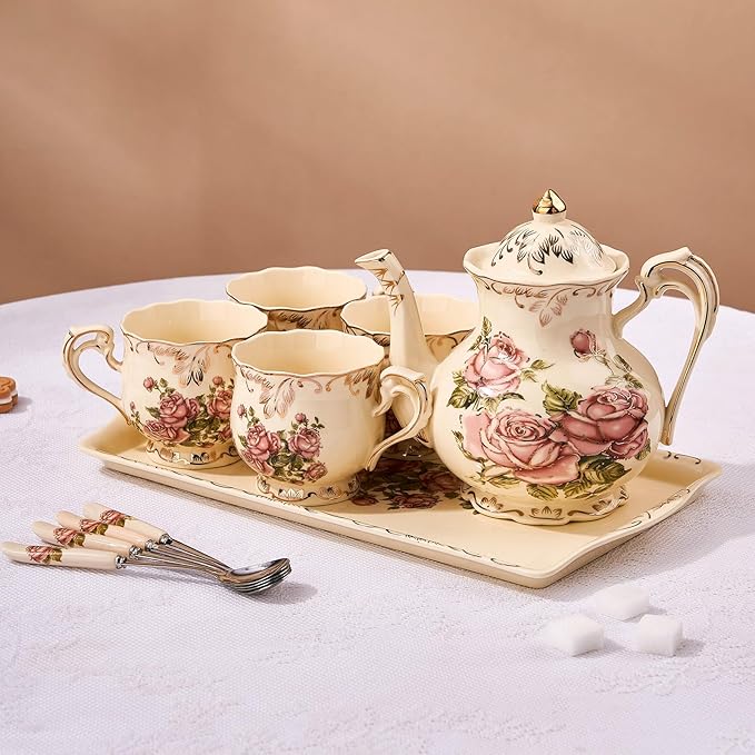 YOLIFE Ceramic Rose Serving Tray, Decorative Platter for Tea Party - 13.5 inch