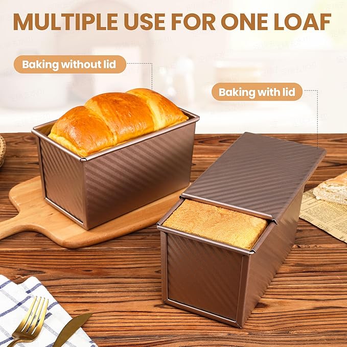 Yupjlia Pullman Loaf Pan with Lid, Premium 1 lb Dough Sandwich Nonstick Bread Pan with Lid for Homemade Bread, Heavy Duty Carbon Steel Corrugated Pullman Toast Box with Cover for Baking, Bakeware