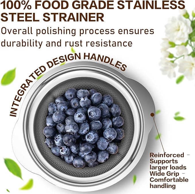 Stainless Steel Colander for Kitchen, 5 Quarts Stainless Steel Strainer, Pasta Strainer for Spaghetti Fruits Vegetables Cooking Food, Large Capacity with Handle Kitchen Food Strainer Basket - 1 Pack