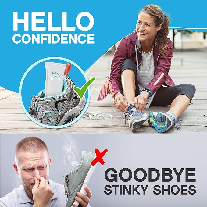 NonScents Shoe & Refrigerator Deodorizer Bundle - 4 Pack (8 Count) Shoe Odor Eliminator & 2 Refrigerator Deodorizer - Powerful, Reusable Odor Absorbers for Shoes, Fridge, Closets - Unscented Freshness