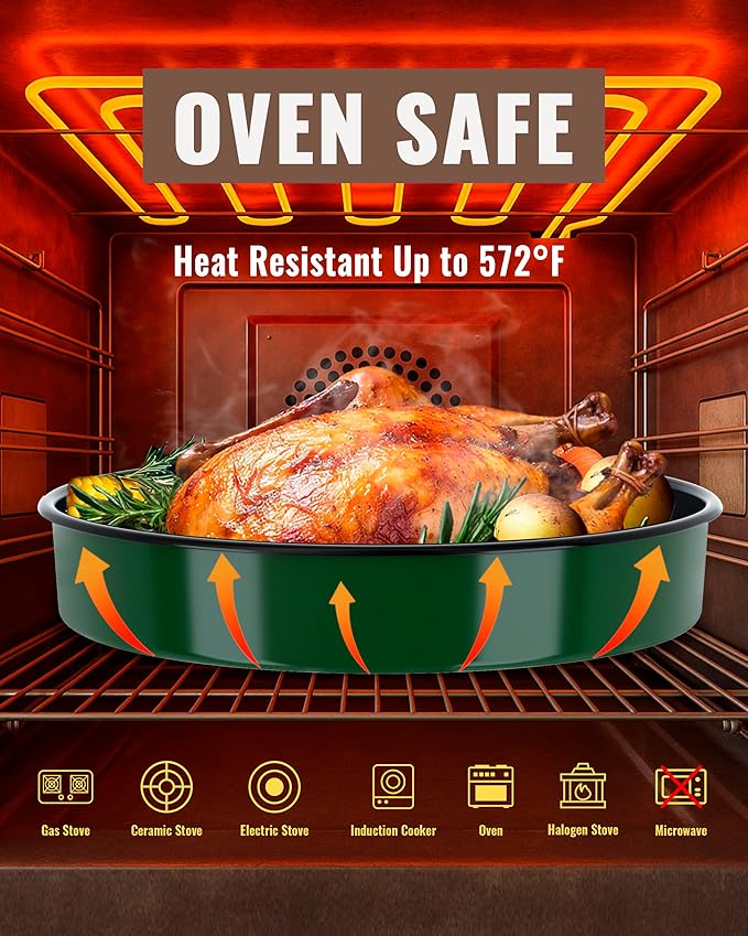 Enamel Pizza Pan Set Round Baking Pans for Oven Roasting Chicken Roast & Ham Dish 4-Pack 9/10/12/14 Inch Non-Stick Heat Resistance Dishwasher Safe, Birthday & Mother Day Gift Cake Pan