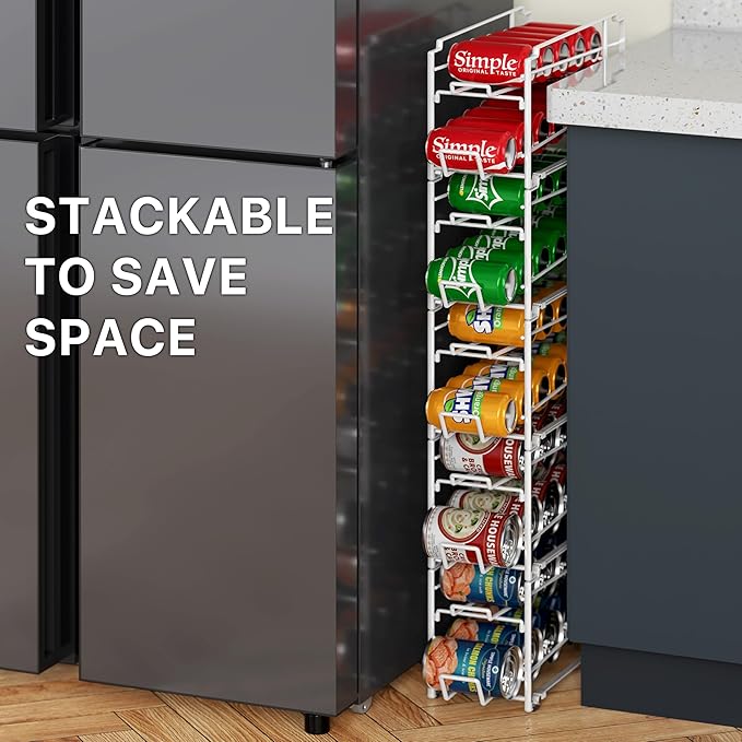 Simple Houseware Soda Can Organizer Stackable Rack Dispenser for Pantry/Refrigerator, White, 4 Pack
