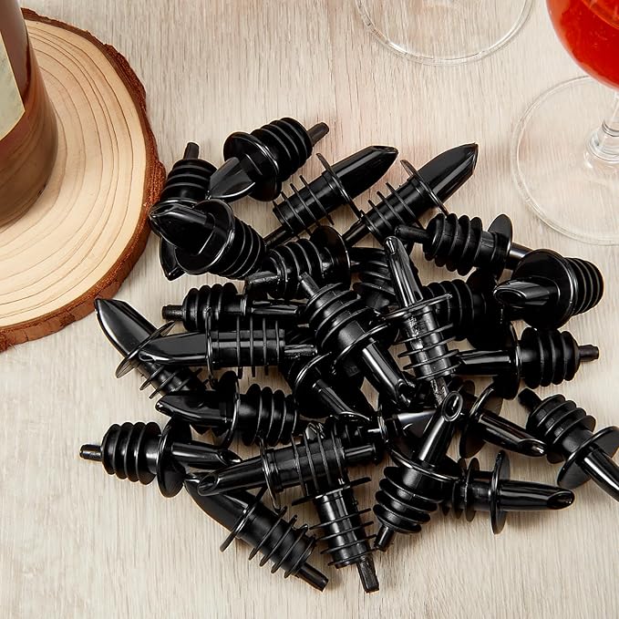 Maxcheck 200 Pcs Pour Spouts for Liquor Bottles, Plastic Pour Spout Bottle Pourers Free Flow Pourers for Alcohol Bars Coffee Shops Pubs Clubs Restaurants Shop Diner (Black)