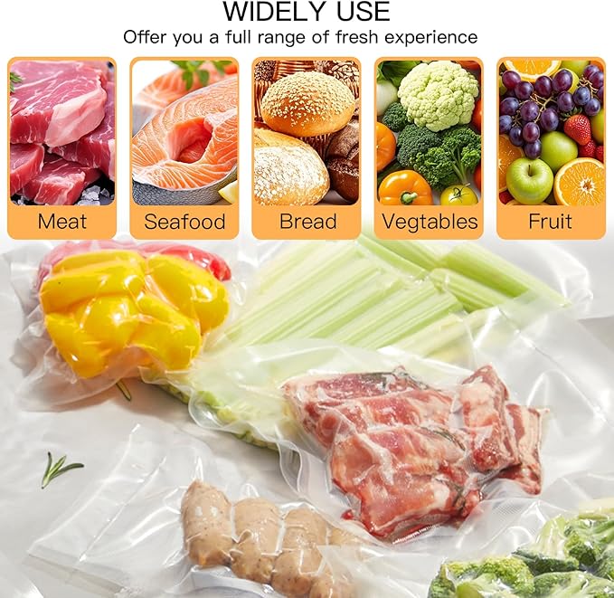 MEGAWISE Vacuum Sealer Bags (8''x 12''-110pcs) for Food Freshness Preservation, BPA Free Vacuum Storage Bags for Food or Sous Vide, Seal a Meal,Double-Sided Texture, Double Lock Freshness (110 count)