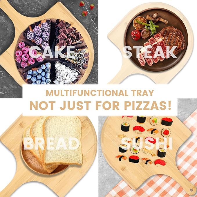 2 Pack Pizza Peel 11 Inch, Natural Bamboo Pizza Spatula Wooden Pizza Spatula Paddle Board for Home Pizza Cutting，Cheese, Bread,Fruit,Vegetable Oragaznie (2)