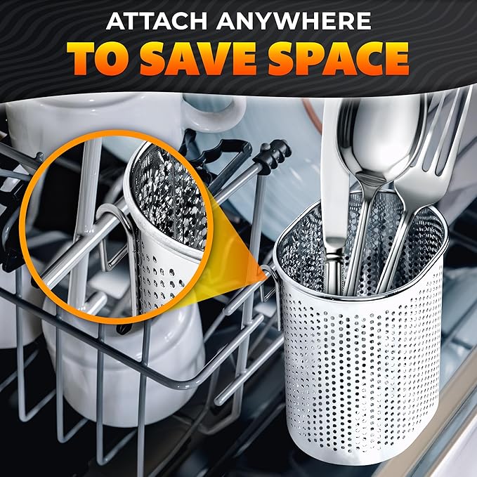 Chopstick Dishwasher Basket 3.5x2.7x3.9" – Stainless Steel Chopstick Holder for Dishwasher with Hooks, Oval Design Rust-Resistant Perforated Utensil Caddy for Straws, Teaspoons & Small Kitchen Tools