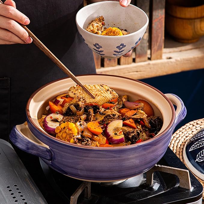 Ceramic Casserole, Japanese Clay Pot Donabe Stone Rice Pot With Lid, Earthen Pot Stockpot Ceramic Casserole Cooker Healthy Cookware Stove Pot Soup Hot Pot(Color:E)