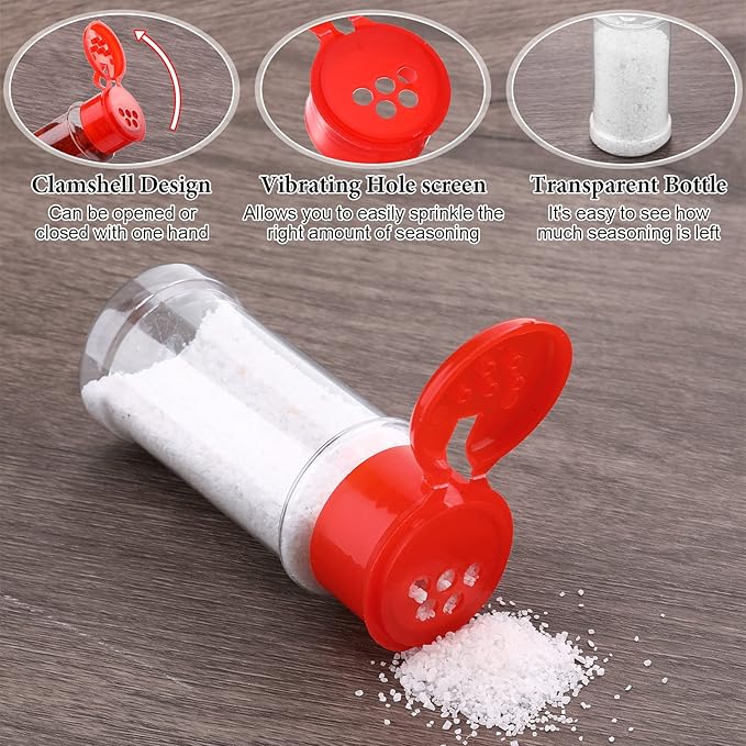 Amyhill 100 Pcs Plastic Spice Bottles Spice Jars Seasoning Jars Shaker Plastic Jars 3.3 Oz/ 100ml Seasoning Shaker with Shaker Lids(Red Lid)