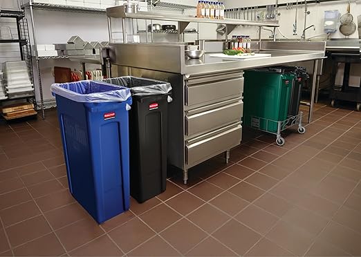 Rubbermaid Commercial Products Slim Jim Plastic Rectangular Trash/Garbage Can/Bin with Venting Channels, 16 GAL, Black, for Kitchens/Classrooms/Offices/Back of House