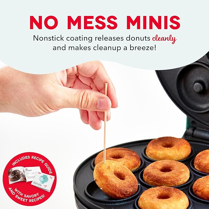 Dash Express Mini Donut Maker - Homemade Dessert Maker - Features Double-Sided, Non-Stick Surface & Space-Saving Design - Makes 7 - Aqua