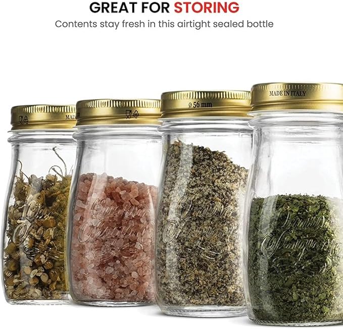 Bormioli Rocco Quattro Stagioni Bottles – 13.5 Oz. Glass Jars with Twist Lids, Microwave & Dishwasher Safe – For Canning, Cocktails, Gifts, Party Favors & Holiday Décor – Made in Italy (Set of 4)