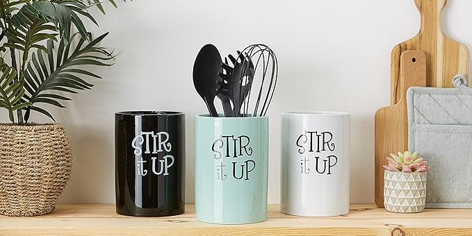 DII Kitchen Accessories Retro Collection, Ceramics, Utensil Holder, Aqua