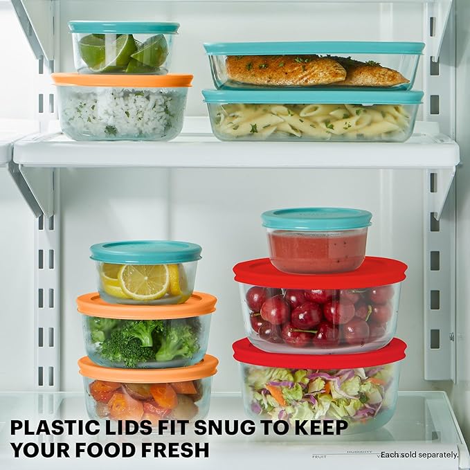 Pyrex Simply Store (12-Pack) Glass Food Storage Containers Set, (1, 2, & 3 Cup) Meal Prep Containers with Plastic BPA-Free Lids, Dishwasher & Microwave Safe