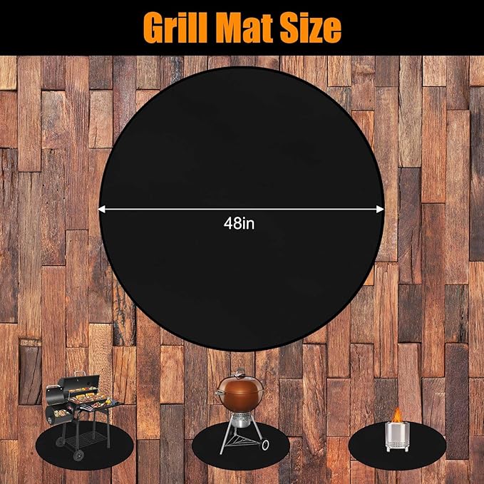 Fire Pit Mat,48-Inch Round Grill Mat for Outdoor Grill – Fire-Resistant, Waterproof & Oil-Proof Deck and Patio Protector