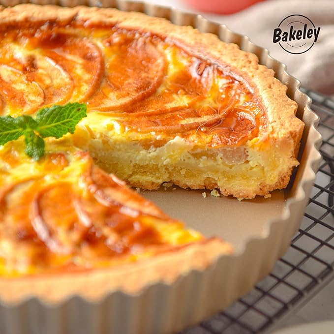 8-Inch Non-Stick Round Tart Pan with Removable Loose Bottom, Quiche Pan for Oven Baking (Champagne Gold)