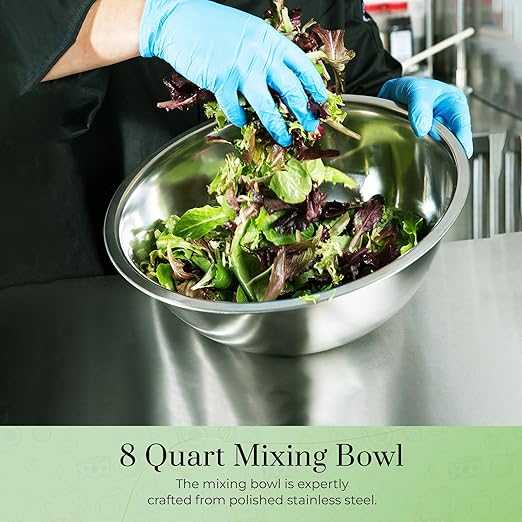 OCS Parts 8 Quart Mixing Bowls | Set of 4 | 13.25-Inch Stainless Steel Professional Grade Flat Base Mixing Bowls for Home and Commercial Kitchens