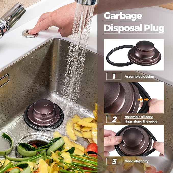 Mudder 3 Pcs Kitchen Sink Drain Strainer and Stopper Stainless Steel Garbage Disposal Plug with Handle Universal Anti-Clogging Kitchen Sink Filter Sieve Basket Strainer(Oil Rubbed Bronze)