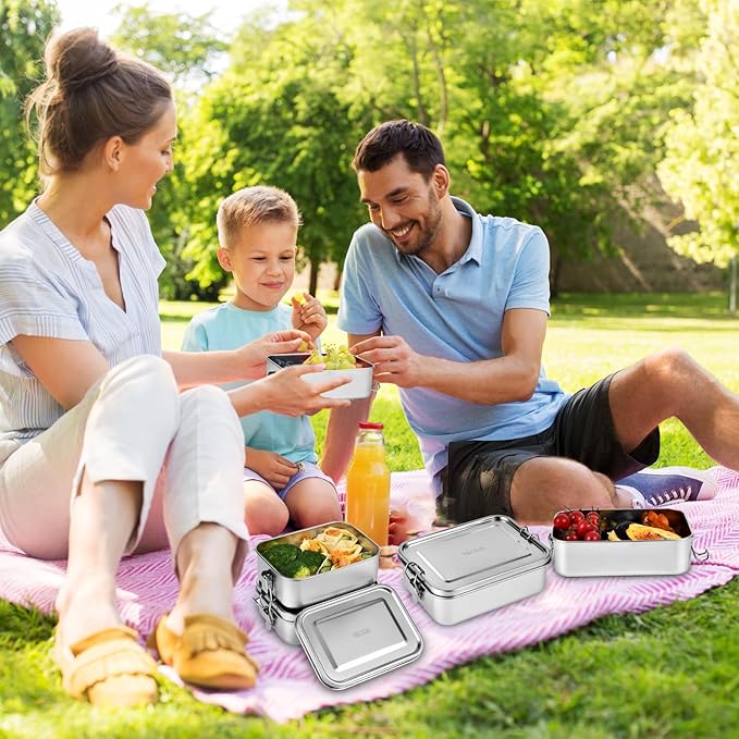 4 PCS Stainless Steel Bento Box 550ml, Metal Lunch Box Food Containers, Steel Lunch Container for Home, Work, Camping