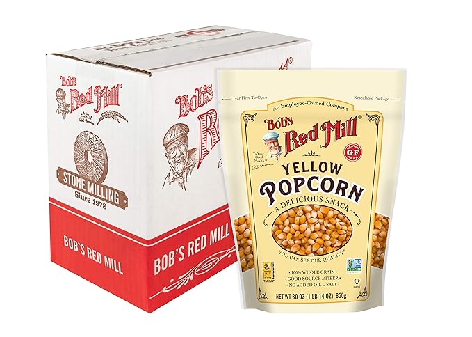 Bob's Red Mill Yellow Popcorn, 30oz (Pack of 4) - Non GMO, Whole Grain, Vegan, Kosher