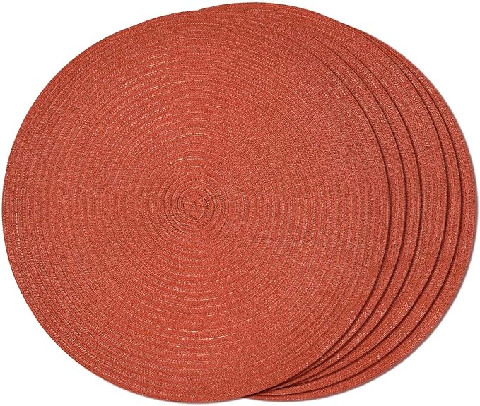FunWheat Round Braided Placemats Set of 6 Place mats for Dining Tables Woven Heat Resistant Table Mats 15 inch (Dark Orange)