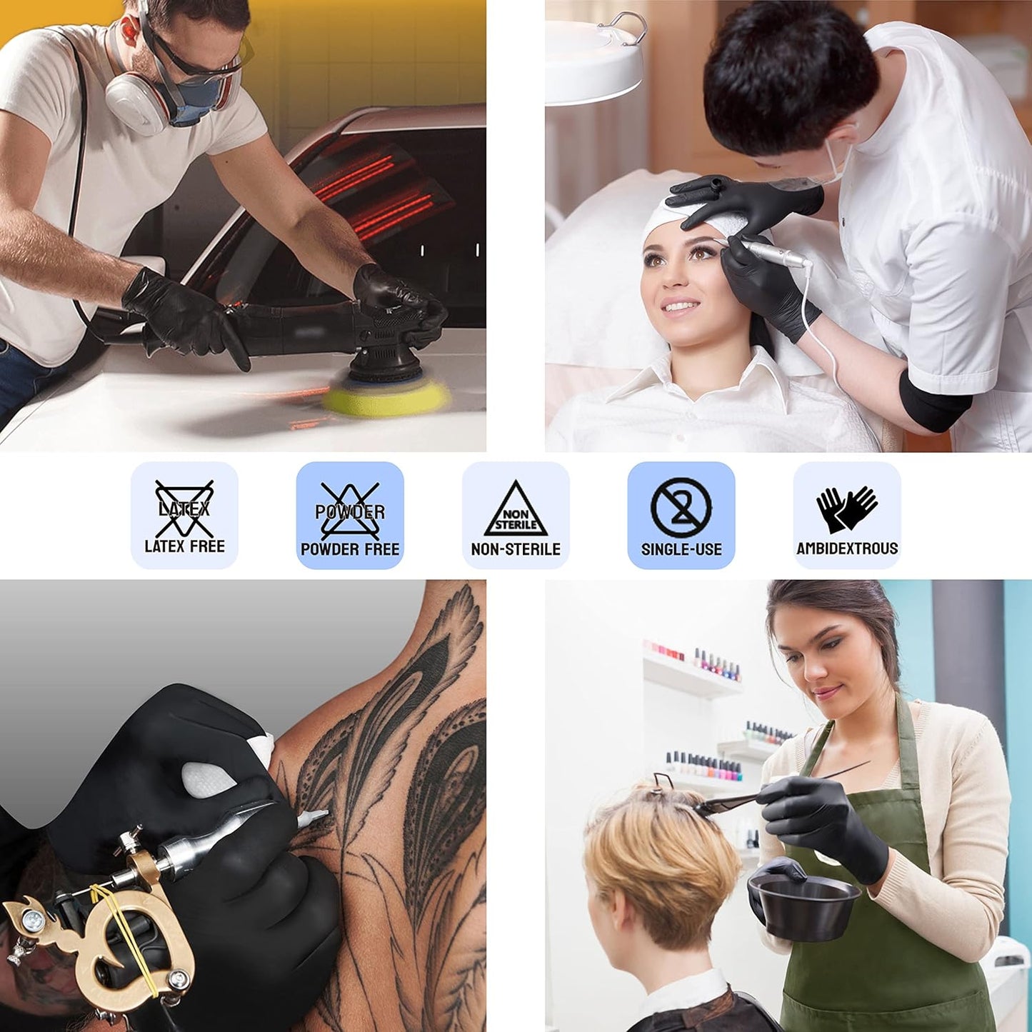 SAFE HEALTH Nitrile Black Industrial Disposable Gloves-XL 3.5 Mil Box of 90 Powder Free-Latex Free Tattoo-Beauty Salon-Hair Nail Studio-Auto Repair-Car Maintenance-Household-Daily
