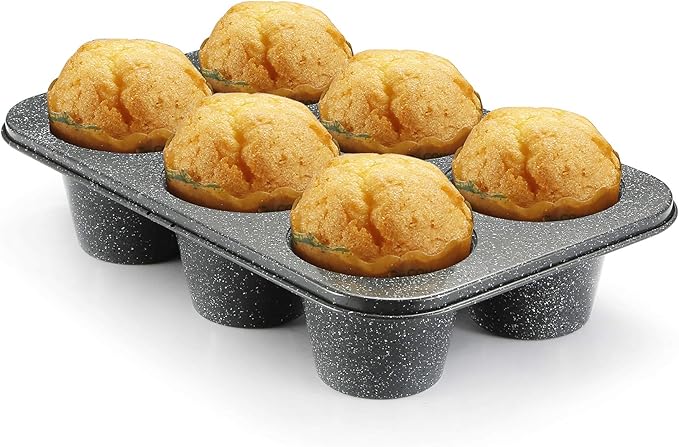 Monfish extra large muffin pan jumbo cupcake tray Carbon steel stone finish 3.5 inch cup