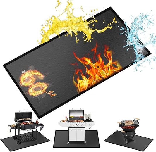 60 ×52 inches Under Grill Mats for Outdoor Grill/ Double-Sided Fire Pit Mat Fireplace Mat, Fireproof Deck and Patio Protector Mat, BBQ Mat for Under BBQ Waterproof Oil-Proof Grill Floor Pads Grill Mat