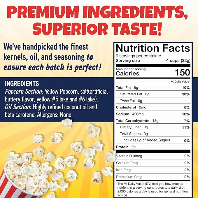 Premium America Popcorn Kit, 24 Packs for a 8oz Popper, Movie Theater & Popcorn Machine Kernels, Oil & Seasoning Packet, Bulk All in One